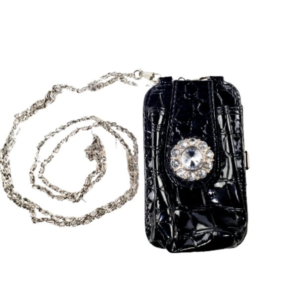 Small Crossbody Chain Black Patent Leather Card Holder/Wallet. - Picture 1 of 6